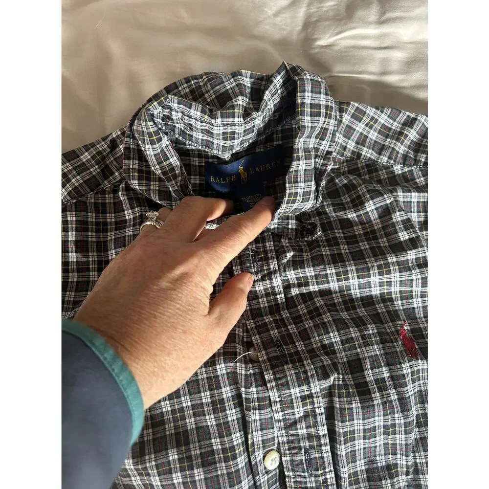 Ralph Lauren Black Green Plaid Shirt size 10-12